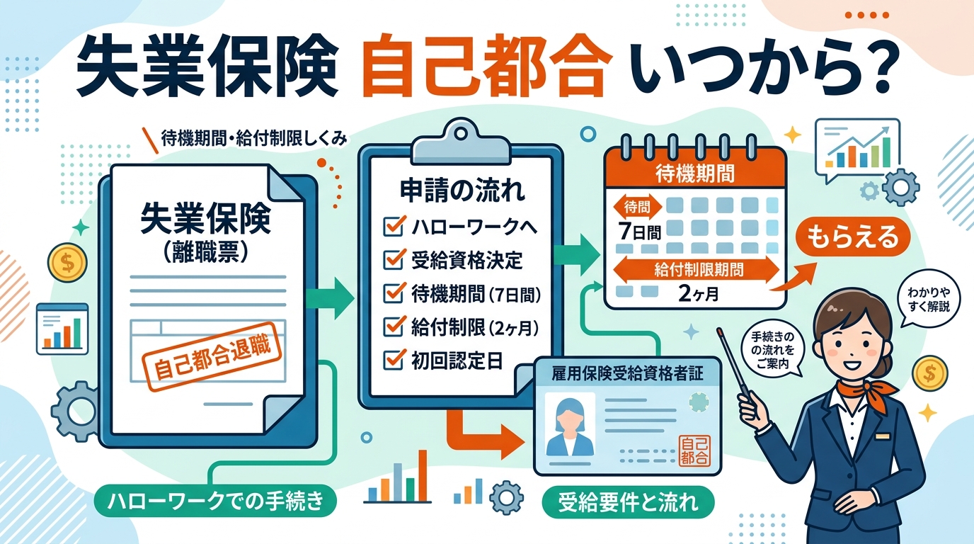 失業保険 自己都合 いつから もらえる 待機期間 アイキャッチ画像